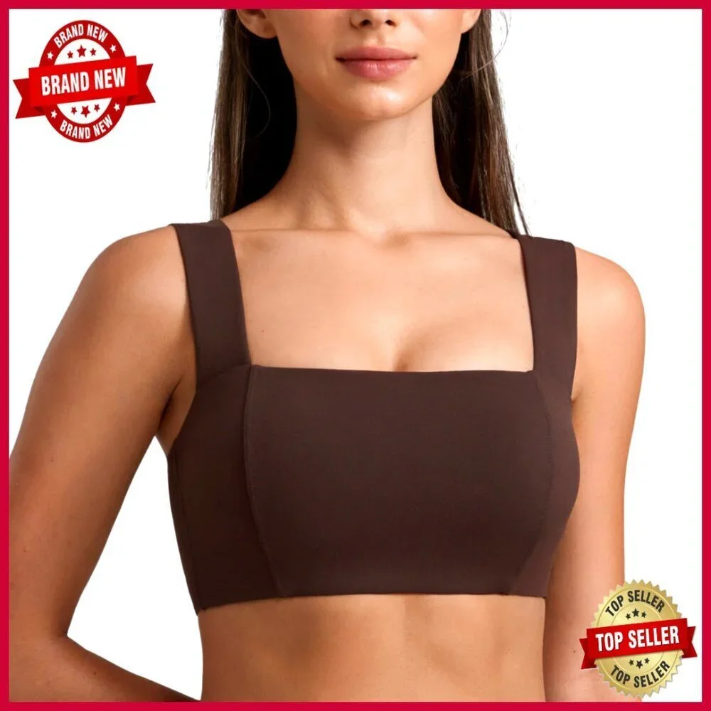 Square Neck Sports Bra with Removable Pads, Wide Straps, Open Back Yoga Top